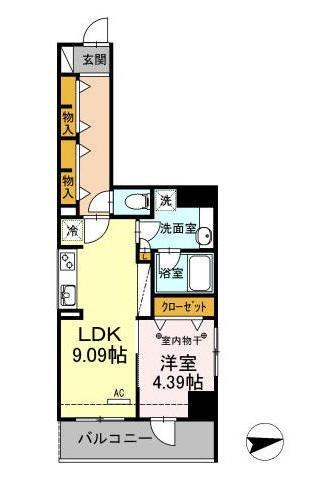 ルミエール品川橋(1LDK/3階)の間取り写真