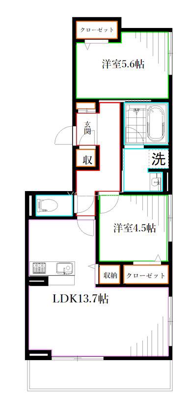 D-COMODO小金井貫井北町(2LDK/3階)の間取り写真