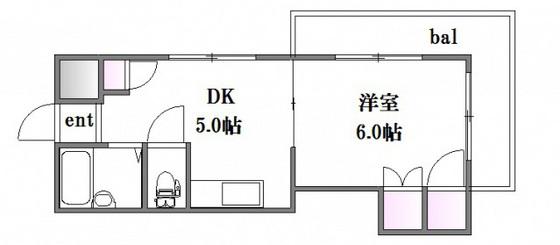 中田ビル三篠(1DK/5階)の間取り写真