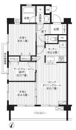 ブランネージュ多摩川(2SLDK/4階)の間取り写真