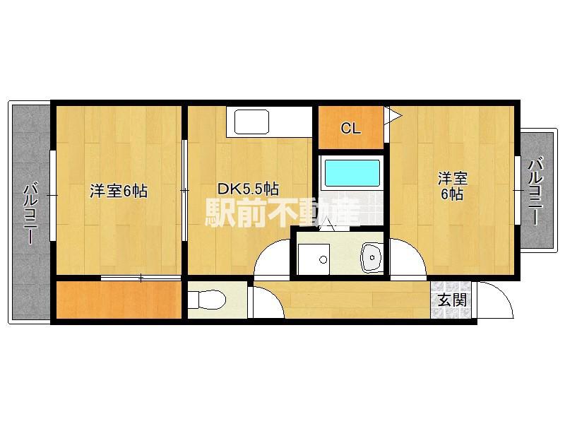 パラシオ福間(2DK/1階)の間取り写真