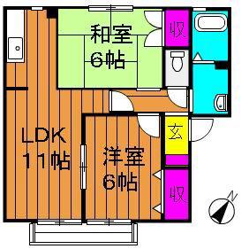 ソレジオ浜中 B(2LDK/2階)の間取り写真