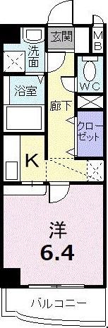 ペルグランデ友丘(1K/6階)の間取り写真