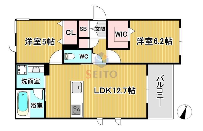 豊中市立花町1丁目ヘーベルメゾン(2LDK/1階)の間取り写真