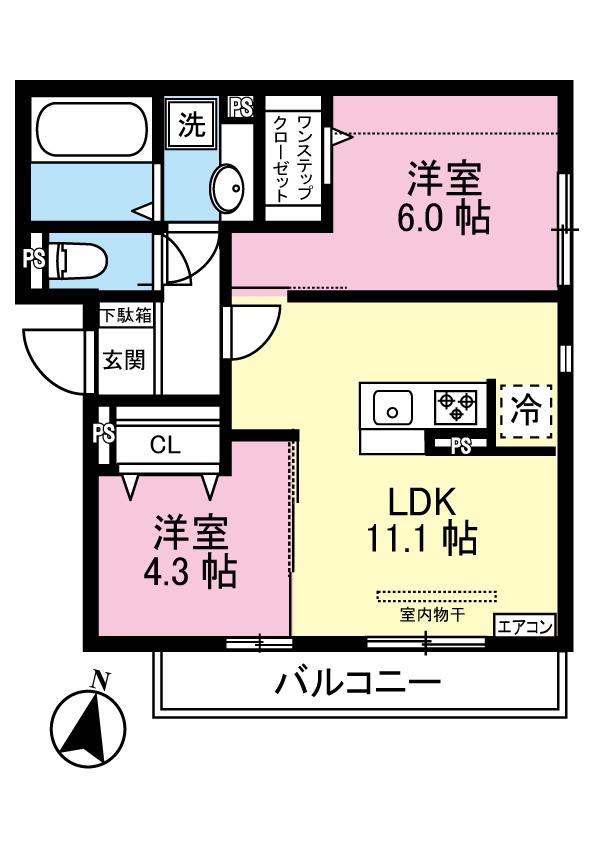 オルタンシア(2LDK/2階)の間取り写真