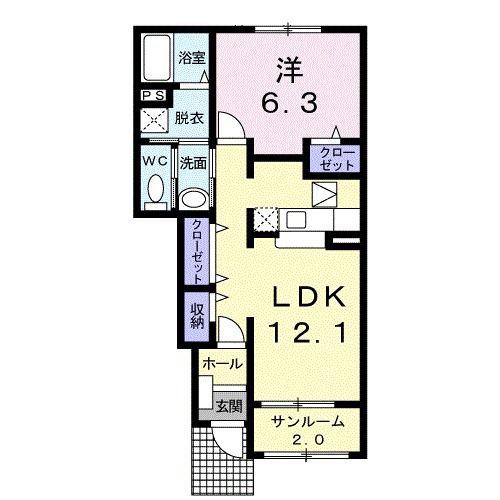 アルドール エス(1LDK/1階)の間取り写真