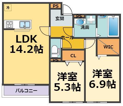メリヤス鳴尾(2LDK/1階)の間取り写真