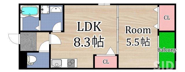 EIKOU菊水通(1LDK/2階)の間取り写真