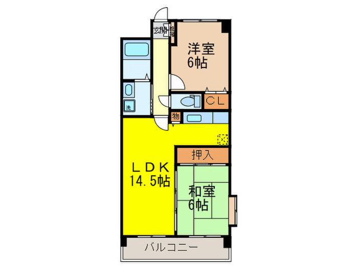 ハーベスト大橋(2LDK/2階)の間取り写真