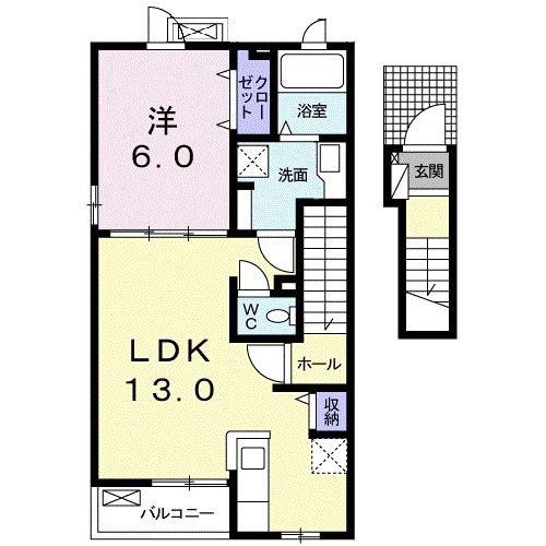 プルメリア(1LDK/2階)の間取り写真