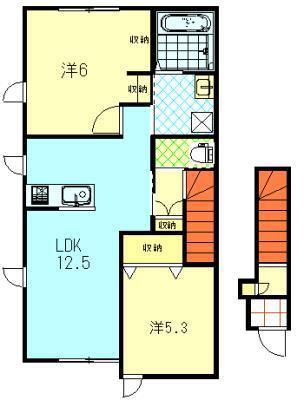 外旭川八幡田一丁目アパートB棟(2LDK/2階)の間取り写真