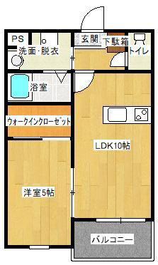 レヴェール稗田(1LDK/1階)の間取り写真