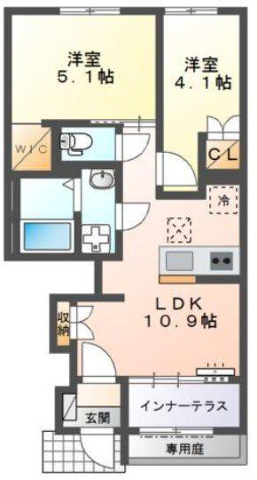 宮前区平4丁目アパート(2LDK/1階)の間取り写真