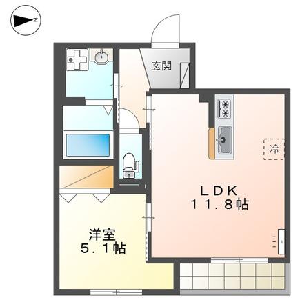 ウィッシングウェル(1LDK/1階)の間取り写真
