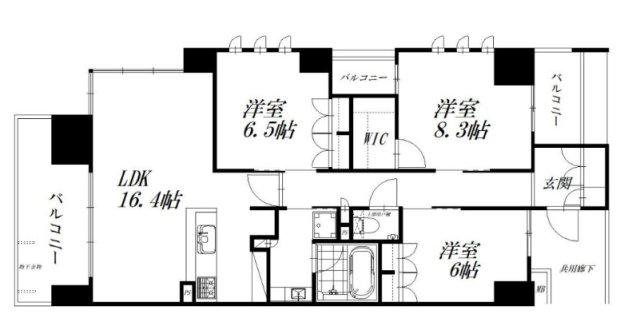 常盤町レジデンス(3LDK/12階)の間取り写真