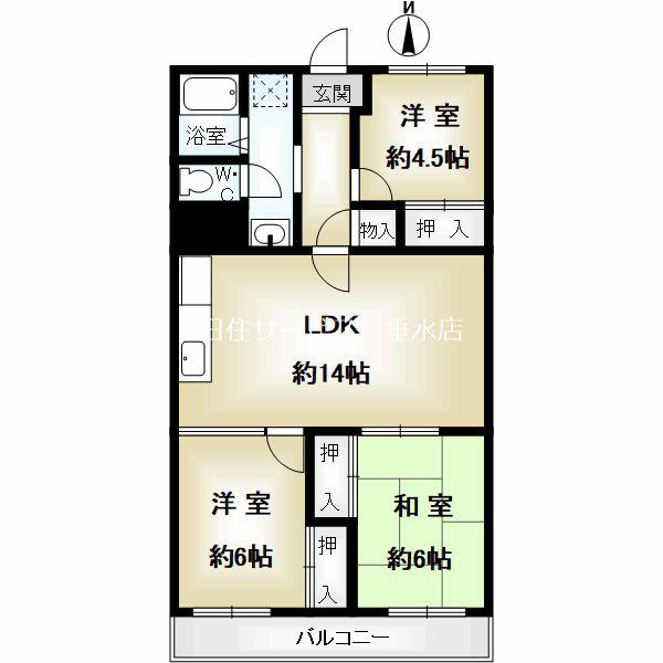 メゾン上高丸(3LDK/1階)の間取り写真