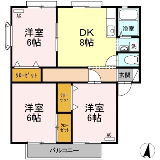 サンガーデン水川A棟(3DK/2階)の間取り写真