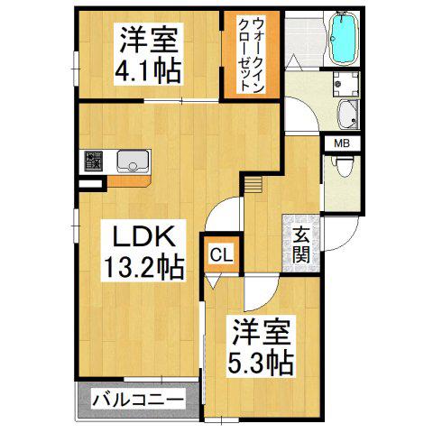 レジーナ北野田(2LDK/3階)の間取り写真