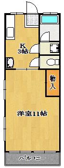 大成レジデンス第二(1K/2階)の間取り写真