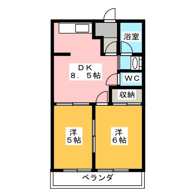 エポックハイムけんせい B(2DK/2階)の間取り写真