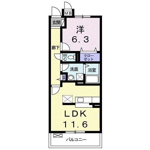 パレス宮戸(1LDK/2階)の間取り写真
