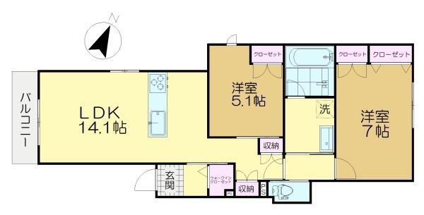 グランデュオ明大前(2LDK/1階)の間取り写真