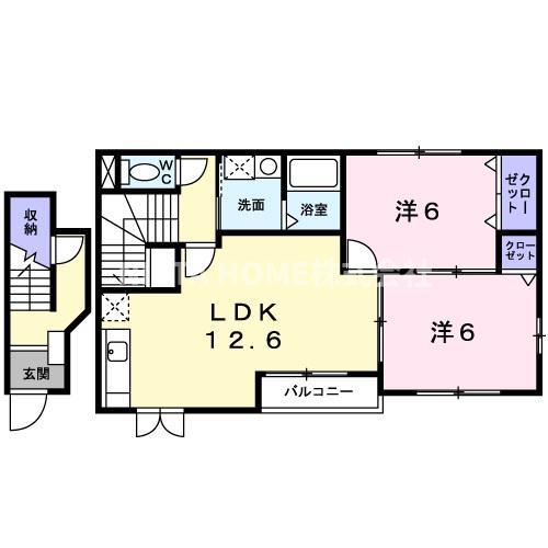ラ・フルール壱番館(2LDK/2階)の間取り写真