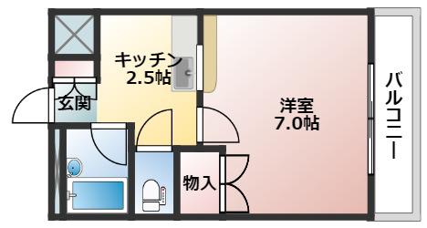 ワンズライフ南観音(1K/2階)の間取り写真