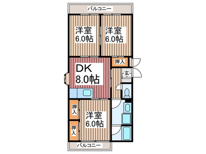 エクセレンス・アライ(3DK/1階)の間取り写真