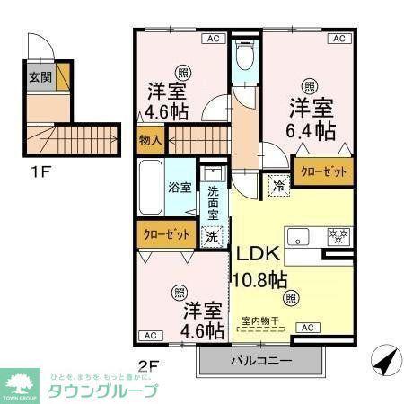 フォレストウッド B棟(3LDK/2階)の間取り写真