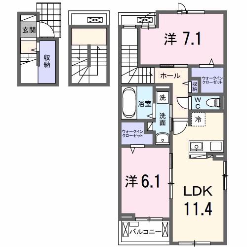 サンティエNAGAI(2LDK/3階)の間取り写真