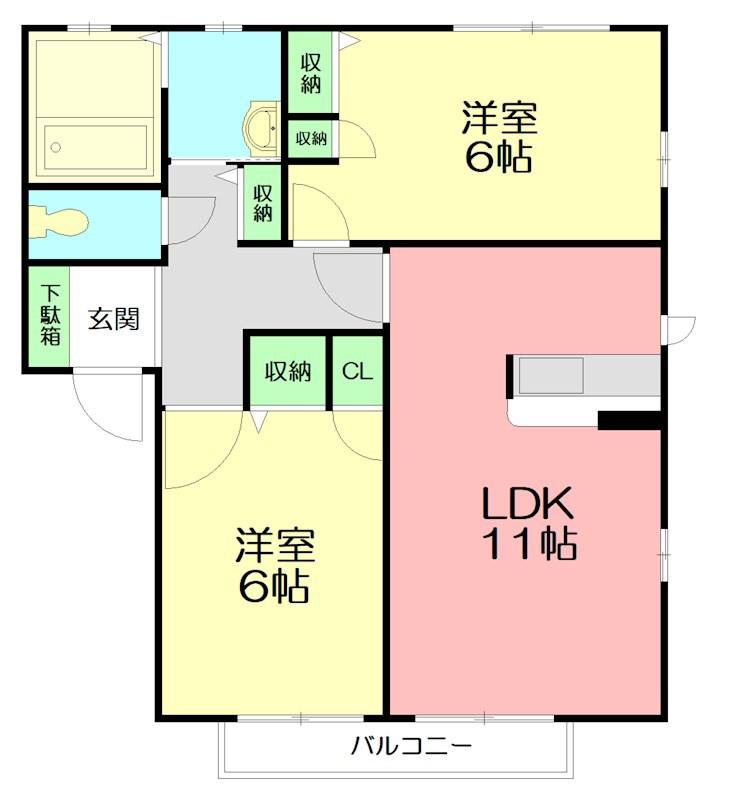 フェリセスI(2LDK/1階)の間取り写真