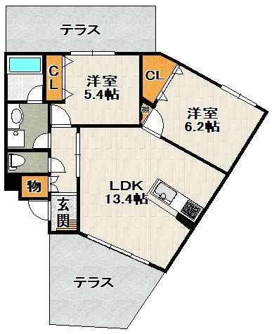 アルコルオーグ ARCO LUOGO(2LDK/1階)の間取り写真