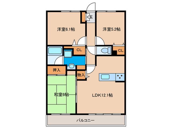 ベルヴィ香椎7番館(3LDK/7階)の間取り写真