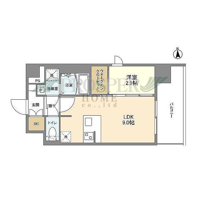 シャテーニュ上本町(1LDK/2階)の間取り写真