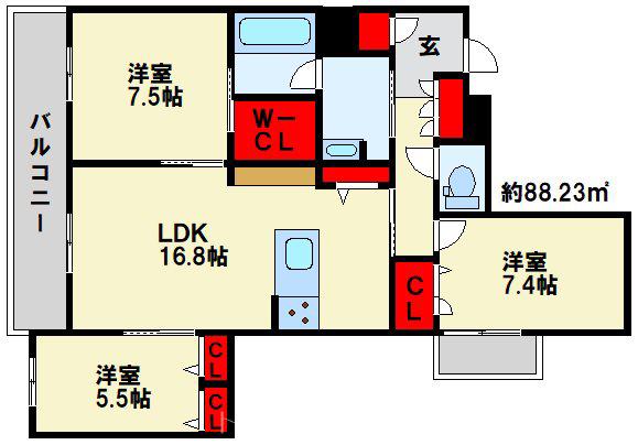 HERITAGE NAKAI MANOIR(3LDK/3階)の間取り写真