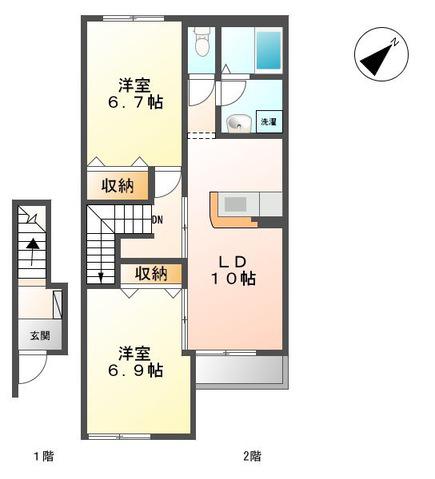 大切なペットと暮らせる2LDK物件(2LDK/2階)の間取り写真