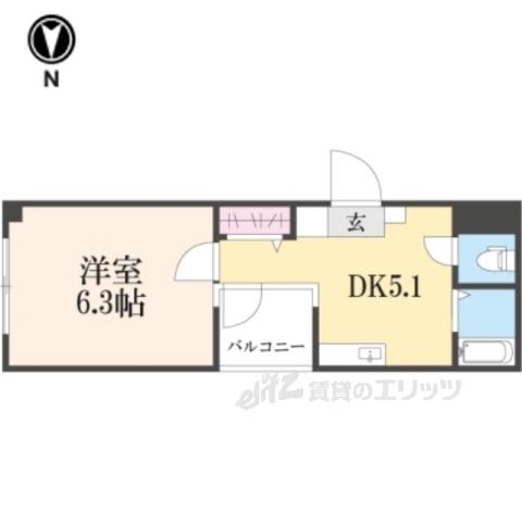GARNET RESIDENCE下鴨(1DK/4階)の間取り写真