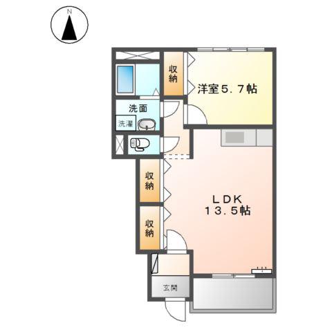 ヒールコートI(1LDK/1階)の間取り写真