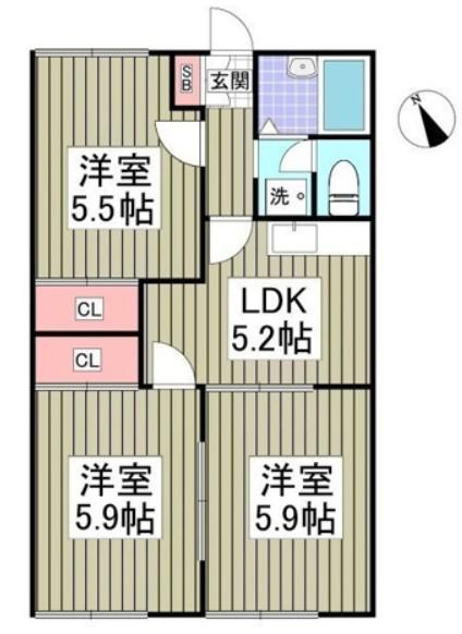 グランハイム稲葉A(3K/1階)の間取り写真