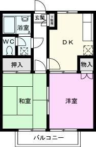 アーバニティONE(2DK/1階)の間取り写真