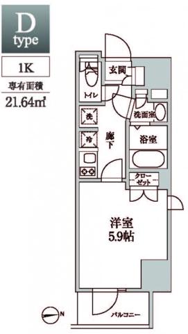 レジディア中延II(1K/5階)の間取り写真