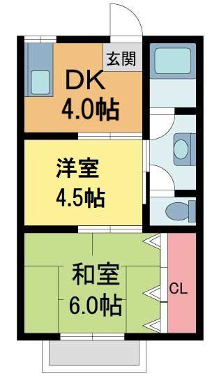 安倉ハイツ B棟(2DK/2階)の間取り写真