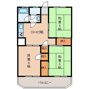 伏見台ビル(3DK/6階)の間取り写真
