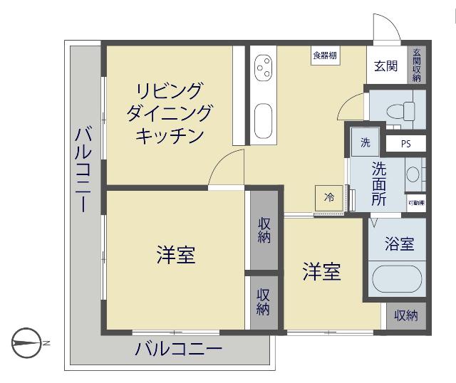 中央サニーコーポ(2LDK/6階)の間取り写真
