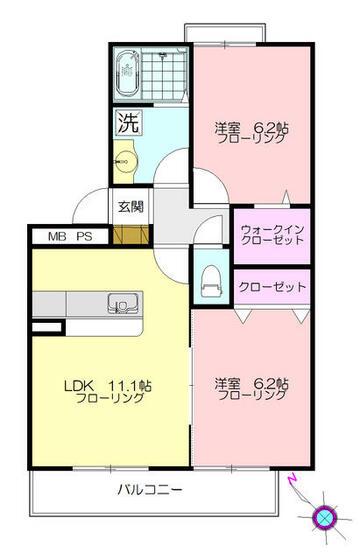 グランデュールもえぎ野(2LDK/3階)の間取り写真