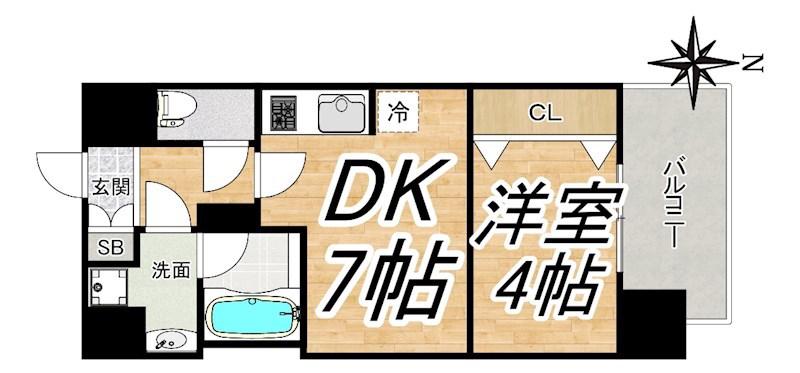 セイワパレス京町堀(1DK/6階)の間取り写真