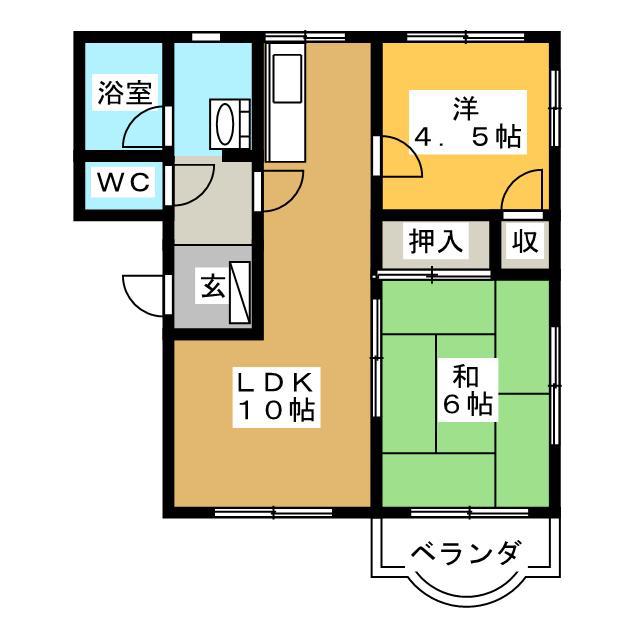グリーンタウン 北棟(2LDK/2階)の間取り写真