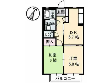 シャーメゾン西本(2DK/1階)の間取り写真