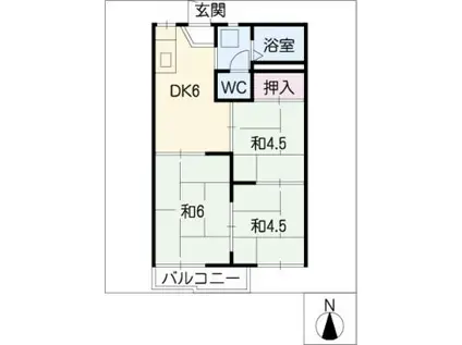 下助宮川ハイツ(3DK/2階)の間取り写真